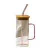 Home Bicchieri ecologici Bicchiere universale per succo di vetro con manico Bicchieri per bevande semplici e moderni con coperchio / Cannucce LT296