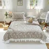 Sängkjol Vintage French Princess Quilted Cotton Bed Bread Coverlet Double 230x250cm Print Floral Ruffle Bed Sheet Soft 2st Pudow Case 230314