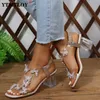 GAI Summer Women Sandals Pvc Crystal Flower Decoration Chunky Heel Peep Toe Back Strap Elastic Band Elegant Fashion Shoes Ladies 230314 GAI