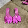2021 Spring Pointed Toe Stiletto Heel Kitten Heels brow Heel-Free Slippers for Women High Heels Silk Sandals with Box
