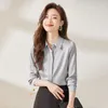 Women's Blouses Gray Pullover Shirt Women 2023 Spring Fashion Temperament Formal Long Sleeve Slim Office Ladies Work Tops White