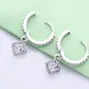 925 Sterling Silver Square Sparkle Hoop Earrings Fits European Pandora Style Jewelry Fashion Earrings