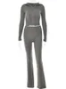 Piece Women's Two Pants Fantoye Set Tracksuit Långärmad dragkedja Huvtröja Skinny Suit Solid Casual Sticked Sweatshirt 230313