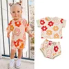 Kledingsets 0-3.5ycute Babymeisjes Kleding Toddlers Zomer Creatieve bloemenprinting Patch Ronde Kraag Topsshorts Set 230313