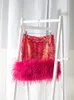 Casual Dresses DEAT Bright Silk Skirt Summer Women's Fashion Sequin Feather Stitched Ultra Short For Women Female Clothing 11X3143 230313