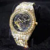 Хип -хоп полный бриллиант со льдом мужские часы часы бренда роскошные стальные водонепроницаемые часы для мужчин.