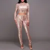 Women's Jumpsuits & Rompers Fashion Sexy Slim Black Red Gold Bodycon Bandage Playsuit Hollow Out Sequined Women Bodysuit Pencil PantsWomen's