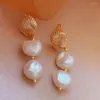 Dangle Earrings White Baroque Pearl 18K Gold Gift Chinese Style Fashion Hook Jewelry Wedding Cultured Party