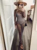 Casual Dresses Beach Sexy Nail Bead Mesh Gauze Maxi for Women Fashion See Though Long Sleeve Summer Female Vacation Cover Up 230313