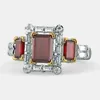 Anneaux De Mariage Exquis Argent Couleur Anneau Sang Rouge Princesse Zircon Quatre Asscher-cut Cocktail De Fiançailles