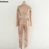 Women's Jumpsuits & Rompers Fashion Sexy Slim Black Red Gold Bodycon Bandage Playsuit Hollow Out Sequined Women Bodysuit Pencil PantsWomen's
