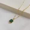 Kedjor 2023 Ankomsten Pure 925 Silver Gold Plated Necklace Chic Simple Malachite Pendant Beads Chain Jewelry for Women Gift