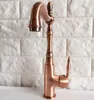 Kitchen Faucets Swivel Spout Water Tap Antique Red Copper Single Handle Hole Sink & Bathroom Faucet Basin Mixer Anf420