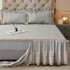 Bed Skirt Luxury Gray Lace Bed Skirt Bedspread Thick Removable Bed Skirt Style Bed Sheets Embroidery Cotton European-style Bed Spreads 230314