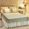 Bed Skirt Beige Velvet Lace Quilted Bedding Bedspread Bed Skirt Pillowcases With Cotton Thick Warm Sheet Mattress Cover Queen King Size 230314