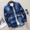 Camicie casual da uomo Primavera Camicia di jeans morbida da uomo Moda trendy Business Casual Camicia da cowboy a maniche lunghe Doppia tasca Uomo Denim Slim Top 230314