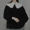 Camicette da donna WAKUTA JAPAN Blusas Mujer De Moda 2023 Camicie di velluto a maniche lunghe O Collo Patchwork di colore a contrasto Perline staccabili