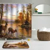 Duschgardiner 2st/Set Forest Country Landscape Curtain Set Badrum Vattentät tyg Non-Slip Mat Rug Toalettdekor