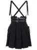 Skirts Black Gothic Women Pleated Skirt High Waist Strap Mini Skater Overall Flare Suspender Harajuku Y2K Emo