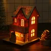 Dekorativa föremål Figurer Festival LED Light Wood House Christmas Tree Decorations For Home Wood Diy Gift Window 230314