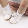 Första vandrare Baby Born Baby Girl Princess Non Slip Bow Baby Soft Pu Leather Walking Shoes Solid First Walking Shoes 230314