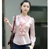 Women's Blouses Women Luxury Lady Tuxedo Shirts Flounce Frill Stand Neck Bow Blusas Feminine Silk Chemise Oversize Office Tops