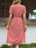 Partykleider Damenkleid Sommer im Blumendruck V-Ausschnitt Kurzarm Button-Down-Hemdkleid Schlichte elegante Partykleider für Damen 230314