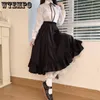 Röcke japanische Feste Farbe Doppelschicht Vintage Französisch Ruffen Aline Hepburn Stil schwarz weiß halb weiblich long 230313