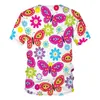 남성용 T 셔츠 꽃 나비 잠자리 곤충 3D 프린팅 티셔츠 남자/여자 단축하라 주쿠 의류 2023 여름 편안한 탑