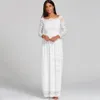 Party Dresses Woman Embroidery Lace Long Dress Sexy Slash Neck Wedding Party Wear Casual A-line White Vintage Maxi Dress Vestido 230314