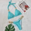 Roupa de banho feminina Para Praia Novo biquíni sexy com brilho 2023 tanga maiô feminino conjunto de biquíni brasileiro frente única maiô push up azul