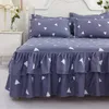 Bed Skirt Flowers Bed Sheet Dust-proof Lotus Leaf Non-slip Bed Skirt Spring Summer Home Bedspread Broken Flower Bed Skirt 2 Pillowcase 230314