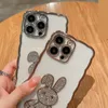 Luxury Rabbit Wave Plating Case för iPhone 15 14 Plus Pro Max 13 12 11 XR XS X 8 7 Metallic Chromed Plated Cute Diamond Rhinestone Lovely Cartoon Soft TPU Phone Back Cover