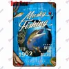 Fishing Tour Vintage Metal Painting Wall Sign Rustic Home Decor Man Cave Wildlife Here Metal Tin Sign California Fishing Club Decor 30X20cm W03