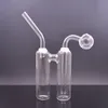 Unique Design Glass Oil Burner Bong Double Bottle Ashcatcher Percolator Beaker Bong Portable Hand Recycler Dab Rig with Downstem Oil Burner Pipe