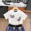 23ss marque designer enfants t-shirt jupe ensemble col rond logo en pur coton impression manches courtes impression florale costume jupe plissée été dernier enfant vêtements a1