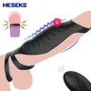 Vibrators HESEKS Male Remote Vibrating Cock Silicone Sleeve Ring Delay Ejaculation Penis Enlargement Sex Toys For Men Testicle Vibrator 230314