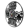 Wall Clocks Movie Night geïnspireerde platenklok Home Cinema Corn Theatre Sign Laser Cut Music Disk Crafts