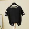 Women's T-Shirt Camisetas Mujer Thin Knitted T Shirt Women Short Sleeve Summer Tops Woman Clothes Striped Fashion T-Shirt Tee Shirt Femme 230314