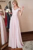 Blush roze A Line Chiffon Bridesmeisje jurken voor Summer Beach Wedding Party Lang geplooide jonge meisjes formele jurken sexy van de schoudermeisje jurk Cl2003