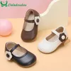 First Walkers 12-5.5cm Flats Shoes For Baby Girls Solid Round Toe 0-3Years Toddler Girls PU Leather Shoes Infant Princess Dress Shoe 230314