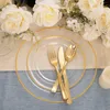 Wegwerpbedrijf Golden Party servies Set Plastic plaat Cup Zilverwerk Volwassen Verjaardag Wedding Bachelordecoratie Baby shower