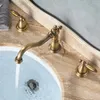 Bathroom Sink Faucets Vidric Dual Handle Basin Faucet Widespread Brass Mixer Tap Antique 3 Holes Bath Cold Water