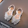 scarpe Nuova Moda Estiva Paillettes Strass Fiocco Ragazze Principessa Bambina Scarpe Sandali Tacco Piatto Taglia 21-35 P230314