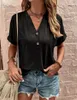 ファッションゴシックスタイルのソリッドカラーボタンスプライシングvネックティー女性サマーカジュアル半袖Tシャツ女性ルーズトップ2303143