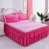 Falda de cama Colcha acolchada engrosada Estilo princesa coreana Falda de cama de encaje de doble capa Color sólido Queen King Size para decoración de bodas 230314