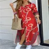 Women Designer Casual Dresses Shirt-style Button Dress Ladies Long Street Large Size Loose Home Commuter Print Skirt