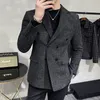 Men's Suits Luxury Bright Woven Wool Blazers Men Double-breasted Slim Casual Suit Jacket Social Banquet Tuxedo Wedding Business Dress Coat