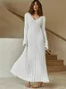 Casual Kleider Gestrickte Frauen Lange V-ausschnitt Weibliche Solide Elegante Volle Hülse ALine Herbst Winter Damen Gerippte Maxi Robe 230313