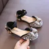 ayakkabı kızlar prenses sandaletler 2023 yaz yeni bebek inci rhinestones yay tek ayakkabı moda kaymaz düz çocuk ayakkabı e963 p230314